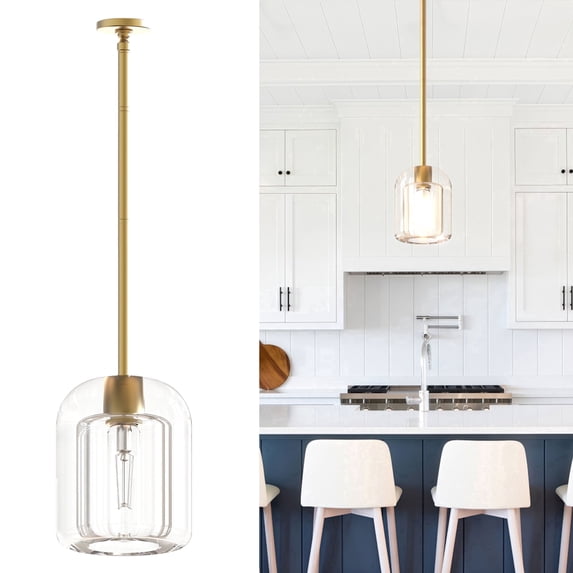 7.87" Gold Crystal Pendant Light Fixture,Modern Kitchen Pendant Light Over Island,Indoor Crystal Mini Hanging Lighting for Kitchen Dining Room