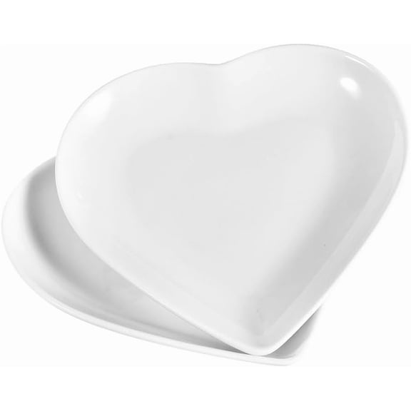7.87" Heart-Shaped Ceramic Serving Platters Set of 2 White Dessert and Appetizer Plates for Home Wedding Catering Valentine's Day Anniversary