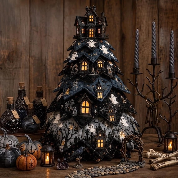 7.87 Inch DIY Halloween Fabric Tree Craft Kit, Easy Quilting Sewing Set, Creative Seasonal Gift for Sewing Lovers & Matching