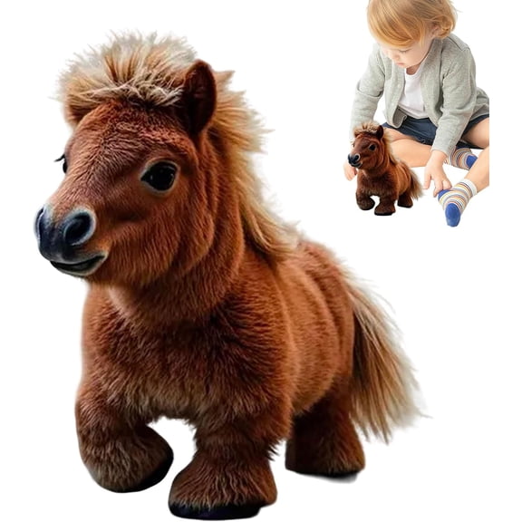 7.87 Inch Electric Interactive Robot Pony Plush – Realistic Lifelike Motorized Horse Toy with Walking & Sound Functions, Bonding & Educational Experience Coffee