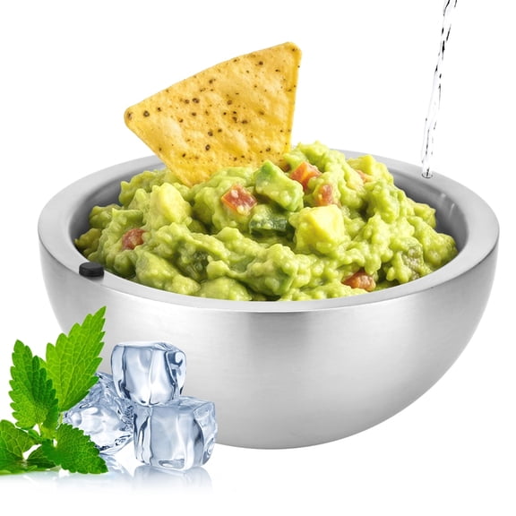 7.87 Inch Long-Lasting Stainless Steel Salad Bowl, Stylish Insulated Double-Wall Serving Bowl with Water Injection Hole, Versatile for Keeping Food Hot or Cold
