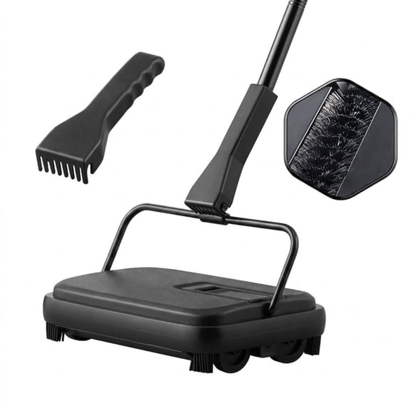 7.87-Inch Manual Carpet and Floor Sweeper, Non-Electric Rug Cleaner with 300ml Dustbin and Comb