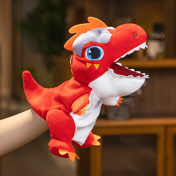 7.87 Inch Plush Dinosaur Hand Puppet, Dinosaur Toys for Kids, Open Mouth Plush Toy for Imaginative Play Plush Toys for Toddlers for Christmas, Halloween and Birthdays (Red)