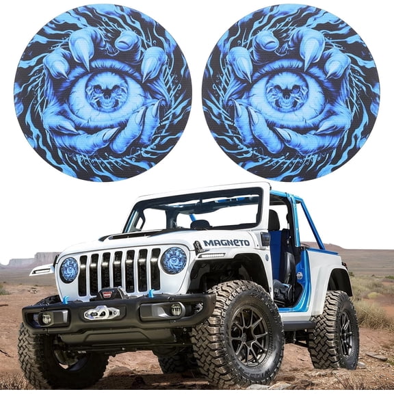 7.87 Inch Round Headlight Decals for Jeep Wrangler – Purple Evil Eye Vinyl Stickers, Waterproof Headlight Covers for Trucks & Motorcycles (1 Pair)