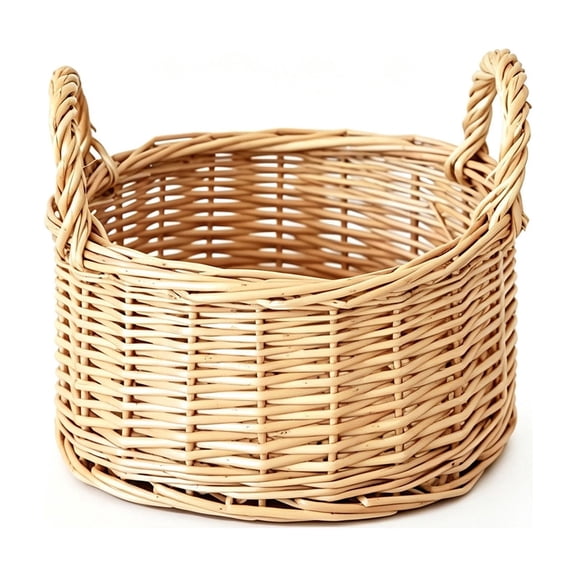 7.87-Inch Round Wicker Flower Basket with Handle, Handwoven Natural Willow Organizer for Floral Displays and Dry-Item Storage, Khaki