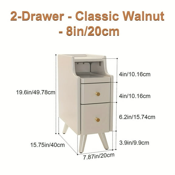 7.87-Inch Wide Ultra-Narrow Solid Wood Bedside Table with Drawer, Space-Saving for Bedroom & Living Room