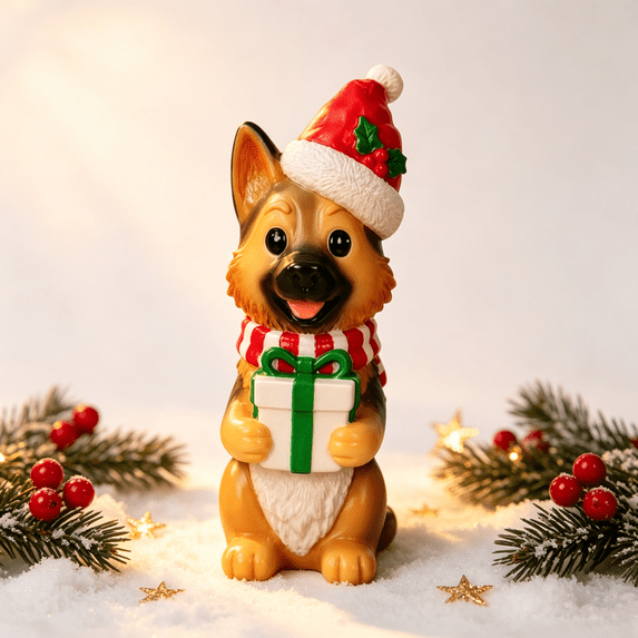 7.87" Lighted Blow Mold Dog Indoor Outdoor Christmas Decoration, Vintage Style Lighted Dog Sculpture for Home Shelf Porch Decor