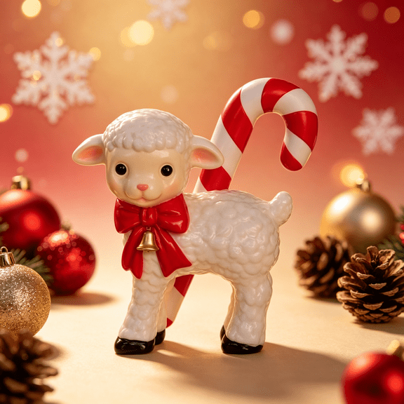 7.87" Lighted Blow Mold Sheep Indoor Outdoor Christmas Decoration, Vintage Style Lighted Sheep Sculpture for Home Shelf Porch Decor