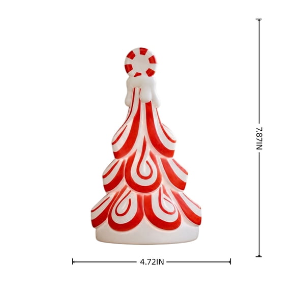 7.87 Peppermint Candy Christmas Tree Resin Tabletop Figurine Red and White Swirl Holiday Tree Statue Indoor Porch Mantel Decorative Centerpiece