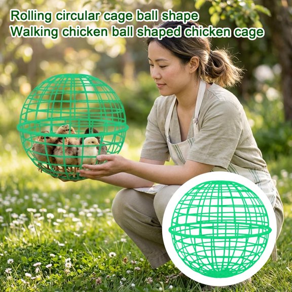 7.87" Pet Removable Safety Cage Chicken Coop Ball Cage Rolling Enclosure Outdoor Farms Courtyard Plastic Secure Walking Net Rabbits Chicks Ducks Prevents Dog Bites (Green)