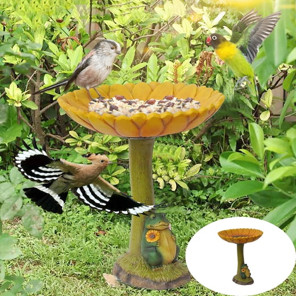 7.87'' Polyresin Bird Bath Bowl for Garden, Sunflower Frog Handmade Decoration, Polyresin Big Tree Shape Bird Bath Brown Pedestal Handmade Gifts for Outdoor Home Garden, Yard Lawn Decorations