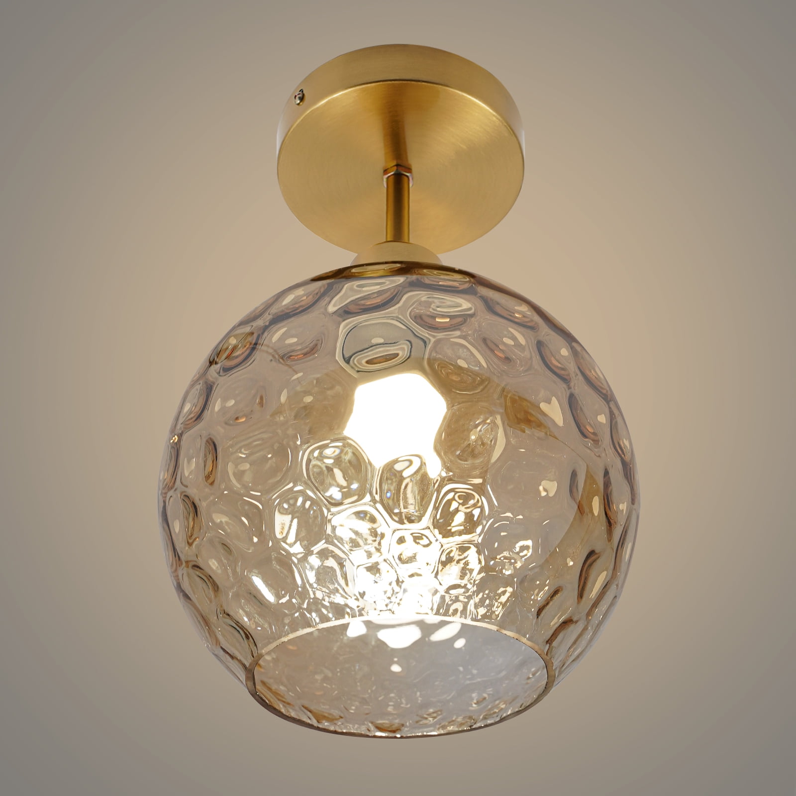 7.87" Semi Flush Mount Ceiling Light Fixtures, Vintage Ceiling Light Mid Century Close to Ceiling Light Dimmable Glass Shade Modern Ceiling Lamp for Hallway Bedroom Gold