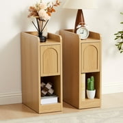 7.87" Ultra Narrow Nightstand Set of 2 with Drawer and Open Shelf, Arched Pattern Design Bedside Table for Bedroom, Natural