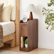 7.87" Ultra Narrow Nightstand with Drawer and Open Shelf, Arched Pattern Design Bedside Table for Bedroom, Walnut