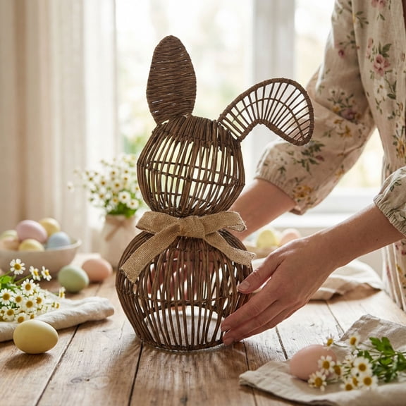 7.87'' Wicker Easter Bunny, Rattan Bunny Outdoor Woven Wicker, Rabbit Topiary Easter Porch Decor, Spring Decoration for Home Farmhouse Table Kitchen