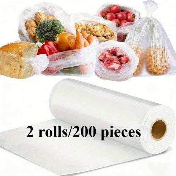7.87" X 11.81" Plastic Produce Bag on a Roll, Bread and Grocery Clear Bag, 400 Bags/Roll (2 Rolls)