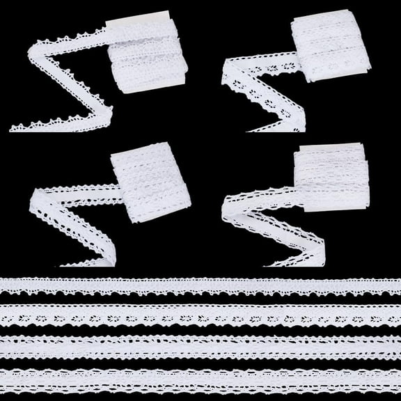 7.87 Yard Self-Adhesive Lace Tape 3/4 inch Wide 4 Styles Wavy Edge Lace Sticker Ribbon Cotton Flower Lace Sticky White Eyelet Lace Trim for Craft Scrapbook DIY Card Making Supplies for diy