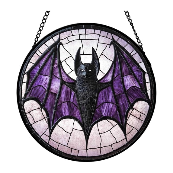7.87 in Halloween Purple Bat Acrylic Window Hanging, Stained Glass Style Bat Suncatcher Ornament, Gothic Spooky Wall Decor, Fall Holiday Gift