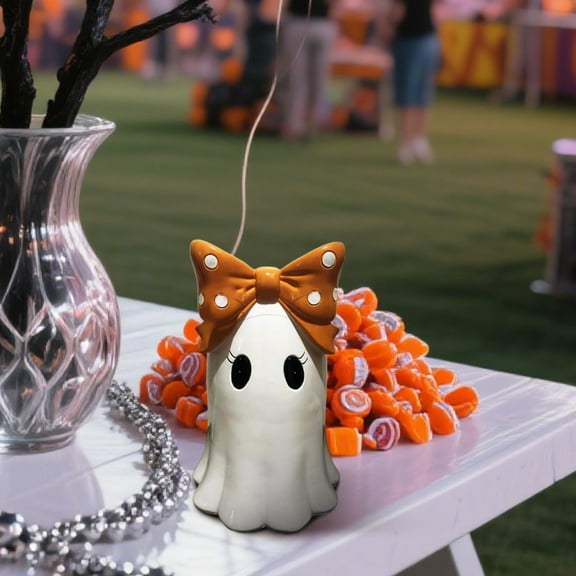 7.87 in Paper Mache Ghost, Ceramic Girl Ghost Decorations, Spooky Sweet, Spooky Home Tabletop Decorations for Indoor Outdoor (White)