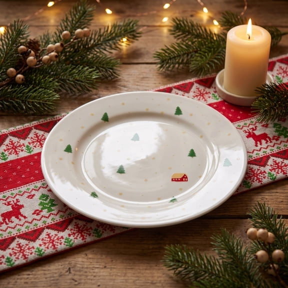 7.87 in Yellow Ceramic Christmas Dinner Plate, Decorative serving plate, for kitchen, dining table, holiday meals, parties and seasonal entertaining