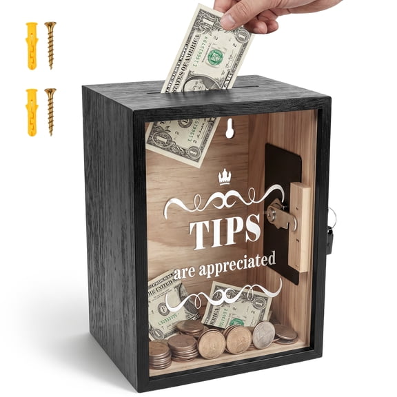 7.87"x5.9"x4.7" Lockable Tip Jar with 2 Keys Secure Tip Box with Lock and Slot for Cafe Bar Performance Hair Salon