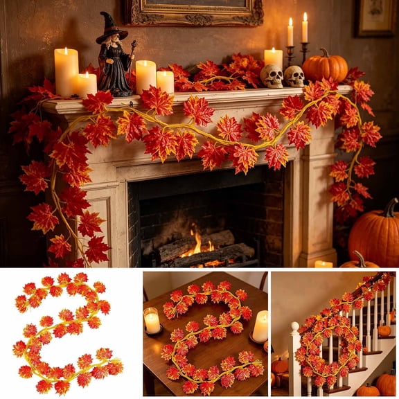 7.87Ft Artificial Garland - Red Maple Leaf Garland Set of 12 Artificial Fall Vine Fall Decor