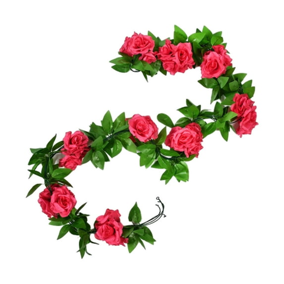 7.87Ft Artificial Rose Flower Garland - Faux Silk Floral Vines for Wedding, Home, Party & Table Runner Decor ( Red )