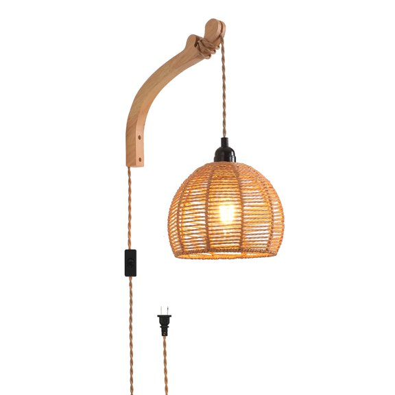 7.87IN Rattan 1 PACK Plug In Wall Sconce Farmhouse Boho Lighting