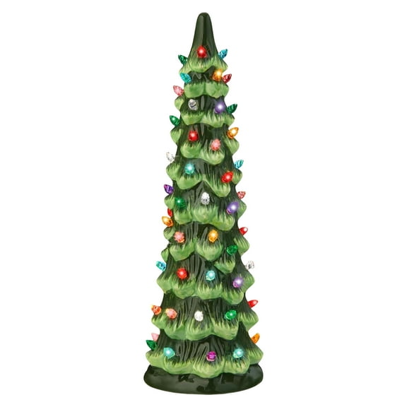 7.87IN Retro Hand-Painted Tabletop Christmas Trees with Timer, Ceramic Christmas Trees That Light Up, Table Top Christmass Tree with Lights,Multicolor Lights