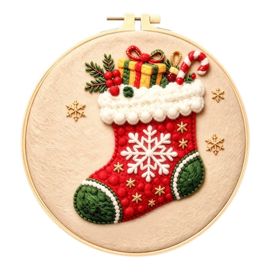 7.87Inch Xmas Stocking Needle Felting Kit, Adult Beginner Felt Painting Starter Kit Complete with Tools Wool Pad Frame, Handmade Xmas Home Decor DIY Gift Set