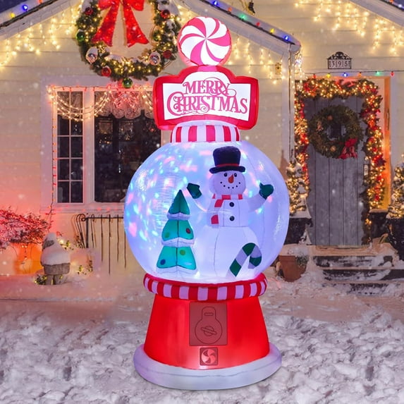 7.87ft Christmas Inflatable Candy Snowman Glitter Ball with Colorful LED Light,Embrace Snowman and Christmas Tree, ‘’Merry Christmas‘’ Slogan,Indoor Outdoor Decoration