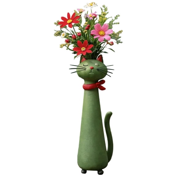7.87in Cat Vase Clearance Handcrafted Quirky Cat Vase, Whimsical Ceramic Cat Flower Vase, Funny Kitty Planter for Desk, Shelf, Boho Home Decor, Unique Gift for Cats Lovers