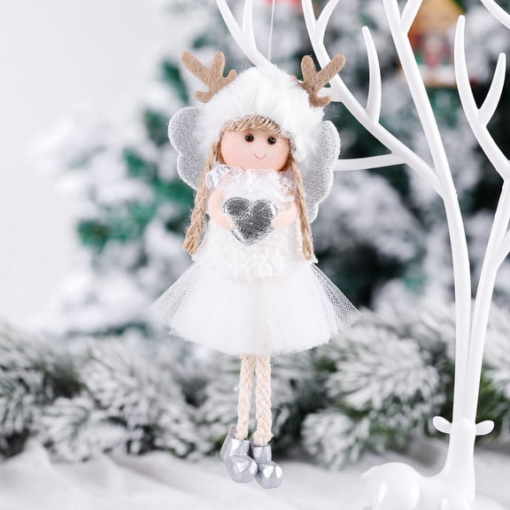 7.87in Christmas Angel Doll Pendant for Girls, Gift for Kids, Hairy Velvet Christmas Tree Ornaments, Christmas Party Decoration Indoor Outdoor, Home Decor, White