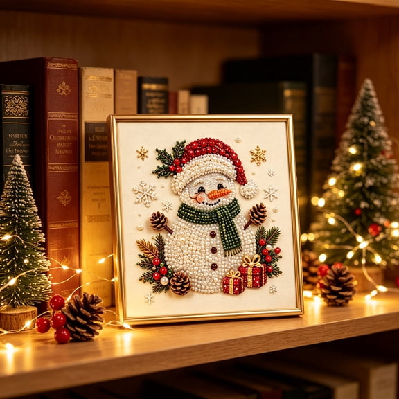 7.87in DIY Pearl Diamond Painting Kit, Winter Pattern Full Drill Art Set, Beginner Handmade Craft, Christmas Holiday Wall Decor & Art Gift for Teens