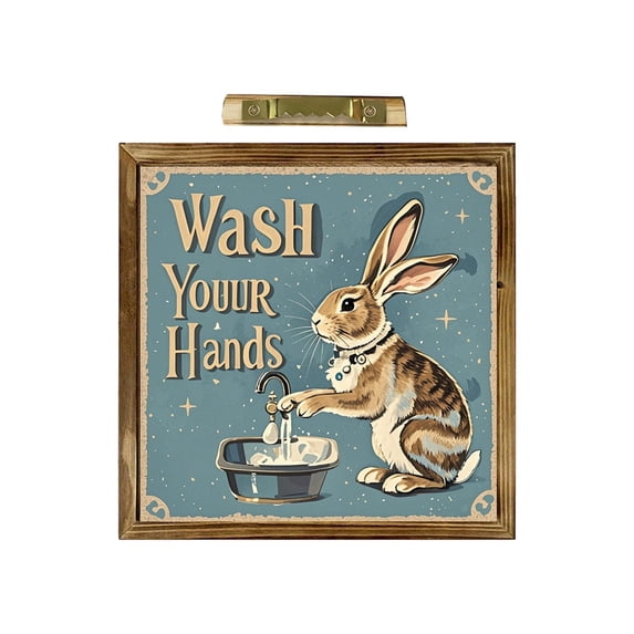 7.87in Easter Bunny Wooden Framed Sign for Bathroom or Wall, Easter Decorations for Home Rustic Easter Decor Accent