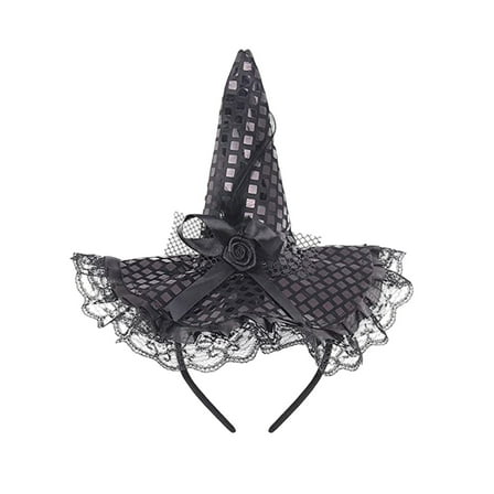 7.87in Witch Hat Headband Halloween Costume Accessory Adjustable Bow Sequin Party Photography Prop Holiday Decoration(Black)