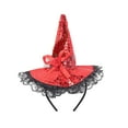 thumbnail image 1 of 7.87in Witch Hat Headband Halloween Costume Accessory Adjustable Bow Sequin Party Photography Prop Holiday Decoration(Red), 1 of 6
