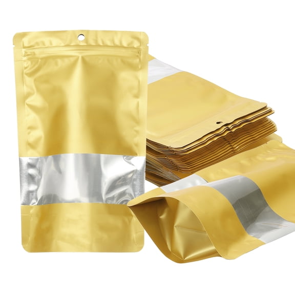 7.87x11.81 in Stand Up Pouch Bags, 60pcs Resealable Aluminum Foil Bag, Gold Tone
