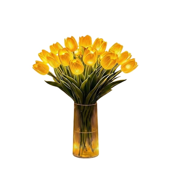 7.87x13.39in LED Tulip Night Light Table Lamp, 15-Stem Realistic PU Artificial Flower Vase Decor, Warm Glow Bedroom Bedside Living Room Gift
