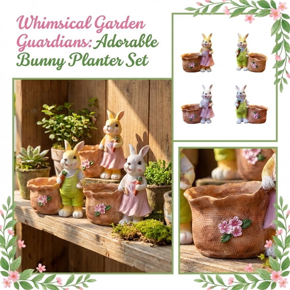 7.87x6.88" Funny Easter Bunny Planter Easter Bunny Decor, Reusable Cartoon Rabbit Flower Pot for Succulents Home Decor, Spring Festival Garden Decoration Gift(A)