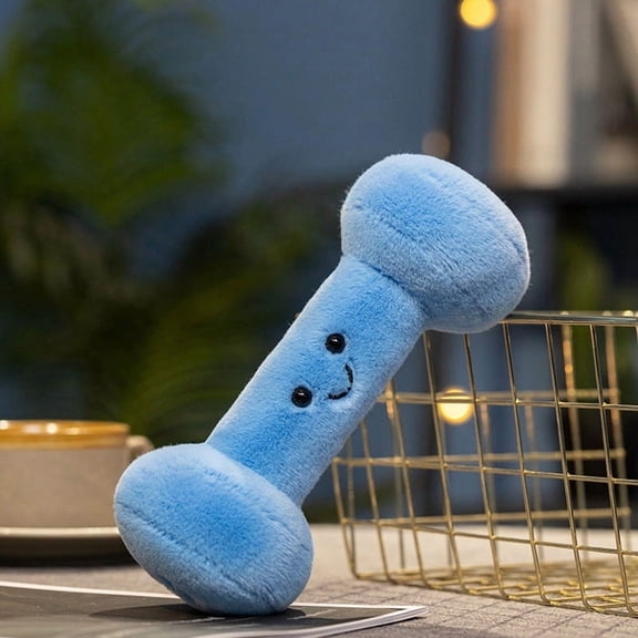 7.88in Simulated Sports Equipment Plush Pillow, Soft Dumbbell Plush Pillow Dumbbell Stuffed Toy Gifts for Boys Girls Room Decor,Blue