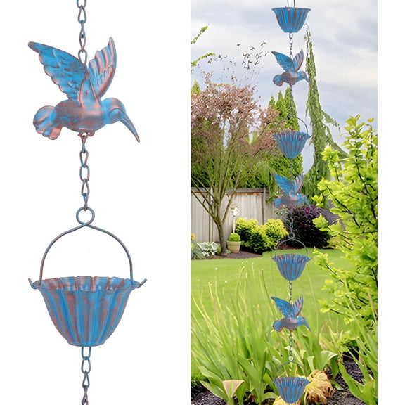 7.8FT Rain Chain, Hummingbird Rain Chains for Gutters, Rain Chains for Outside, Outdoor Garden Yard Decor