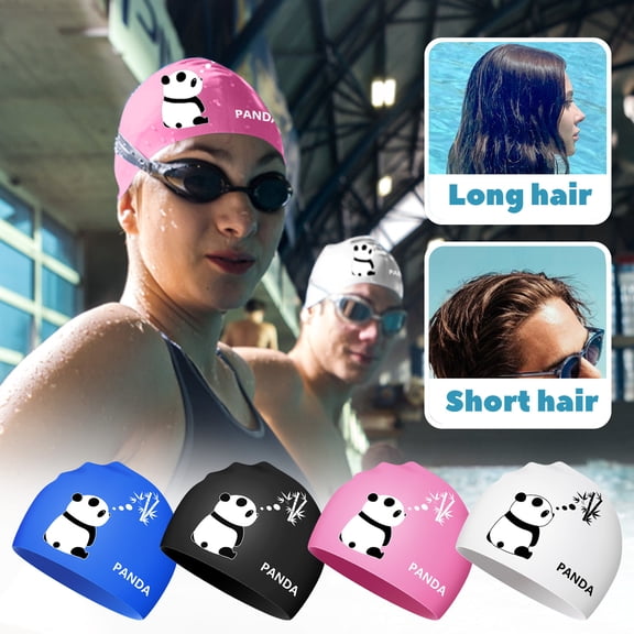 7.8IN Panda Print Silicone Swim Cap for Adults, Waterproof Elastic Swimming Cap for Long & Short Hair, Unisex Pool Cap,Pink