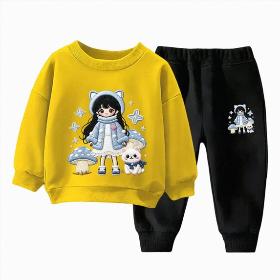 7-8T Boys Girl Clothes Set Crewneck Sweatshirt Long Sleeve Tops + Jogger Pants Fall Winter Outfits 3T 4T 5T 6T 7T 8T 9T 10T Kids Yellow Outfits