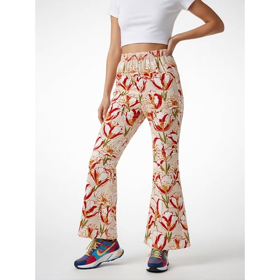 7-8Y Girls Colored Flared Pants Digital Print Trousers Slim-Fit Wide Leg Flare for Spring Summer Autumn