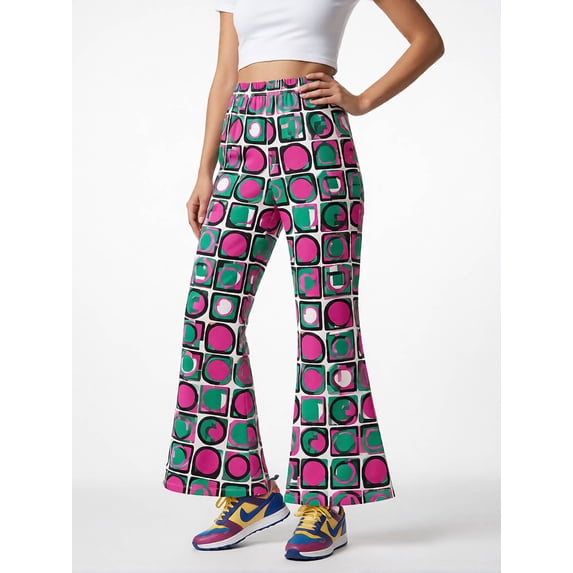 7-8Y Girls Colored Flared Pants Digital Print Trousers Slim-Fit Wide Leg Flare for Spring Summer Autumn