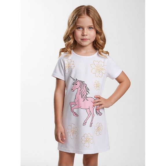 Kids Fashion Short Sleeve Dress Slim-Fit Round Neck Casual Dresses for Girls Tween Girls Age 8-13 Pockets