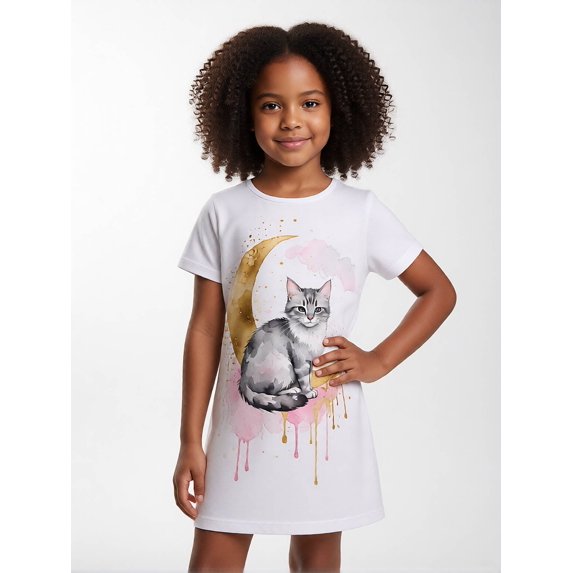 Girls Cool Casual Short Sleeve Dress A-Line Sundress Comfortable Back to School for Little Girls Age 5-10 Crew Neck