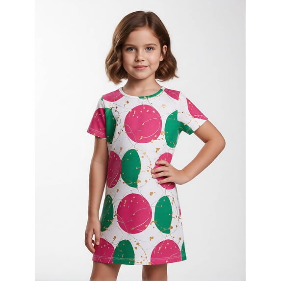 Kids Everyday Short Sleeve Dress Slim-Fit Crew Neck Casual Dress for Girls Big Girls Age 6-13 Everyday Look