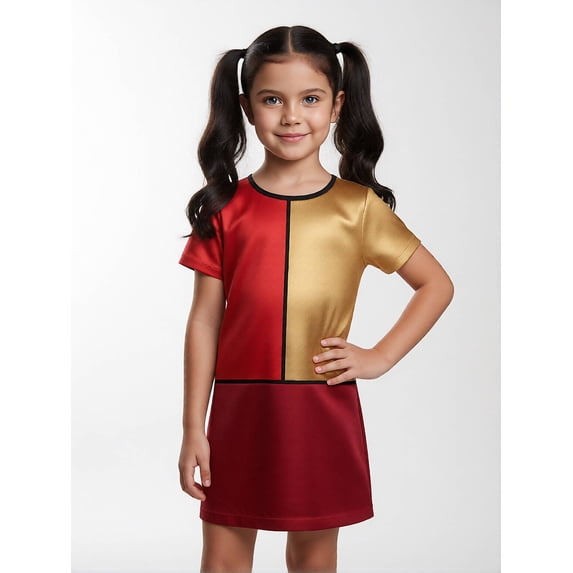 7-8Y Girls Short Sleeve Dress Digital Print Casual